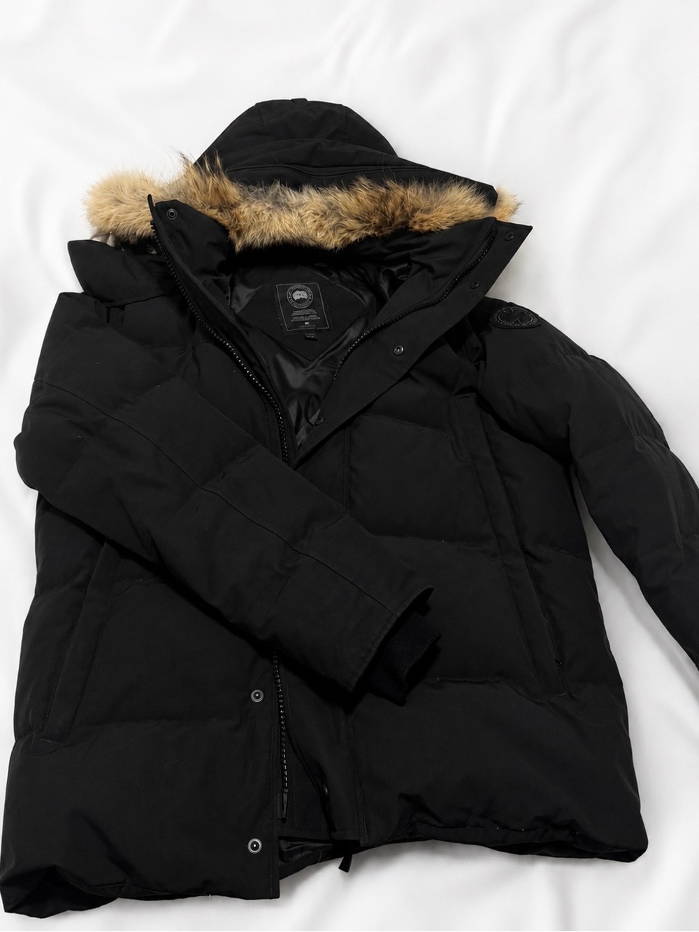 Men's Black Canada Goose Hooded Jacket with Fur Trim